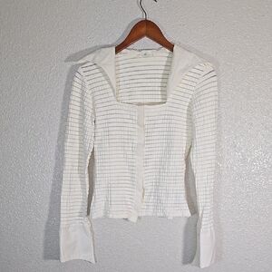 Rayure Paris Y2K White Sheer Striped Long Sleeve Top